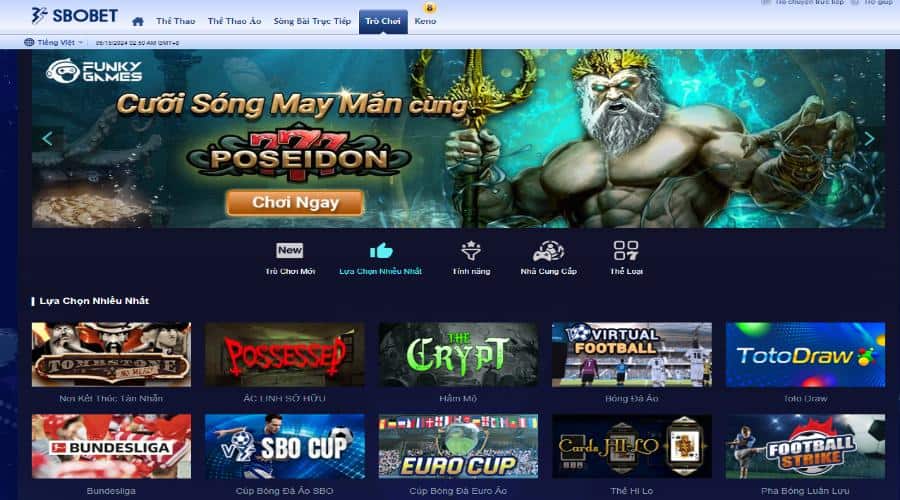 Kho sản phẩm giải trí của nhà game Sbobet